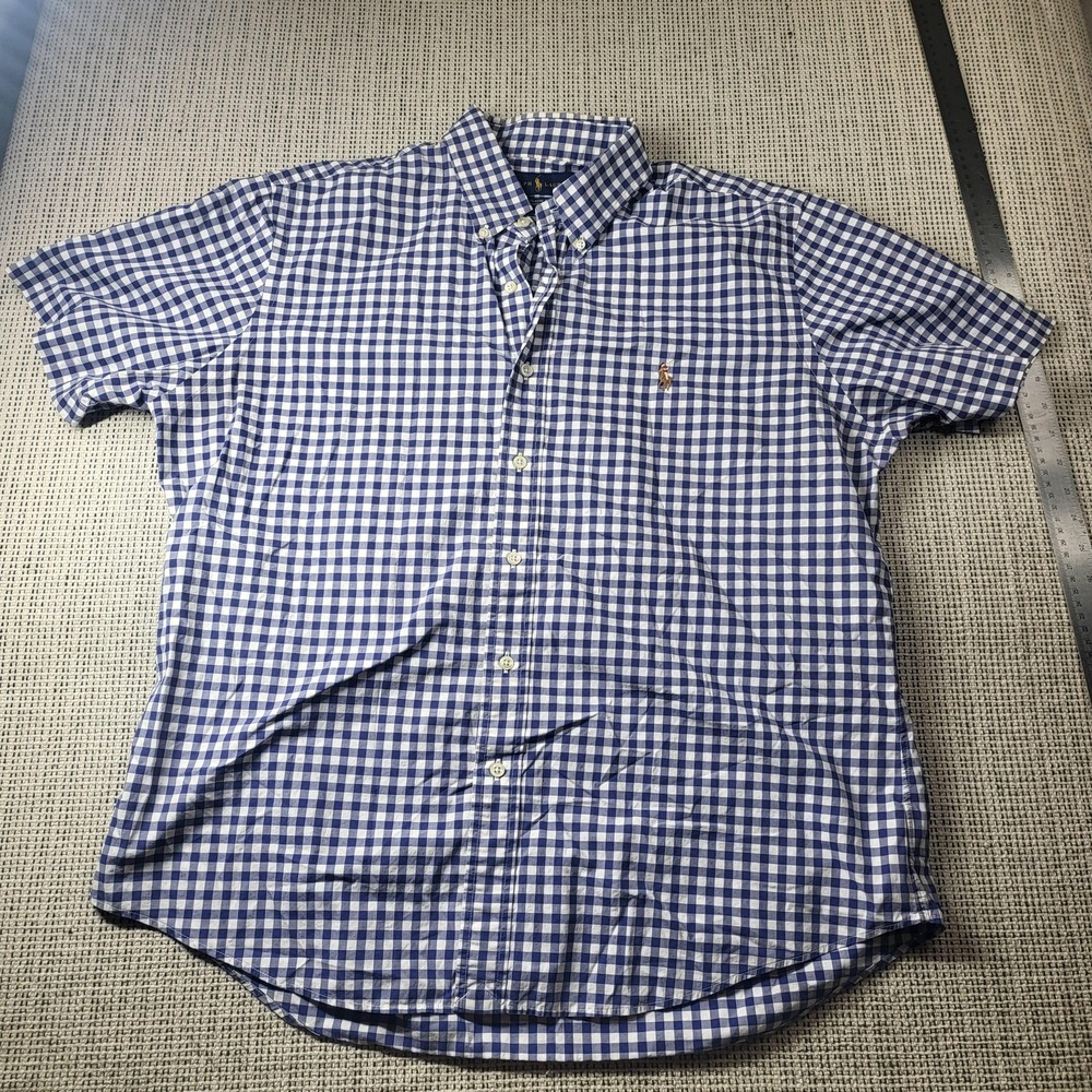 Ralph Lauren Shirt Mens Large Blue Check Short Sleeve Button Down Pony Logo